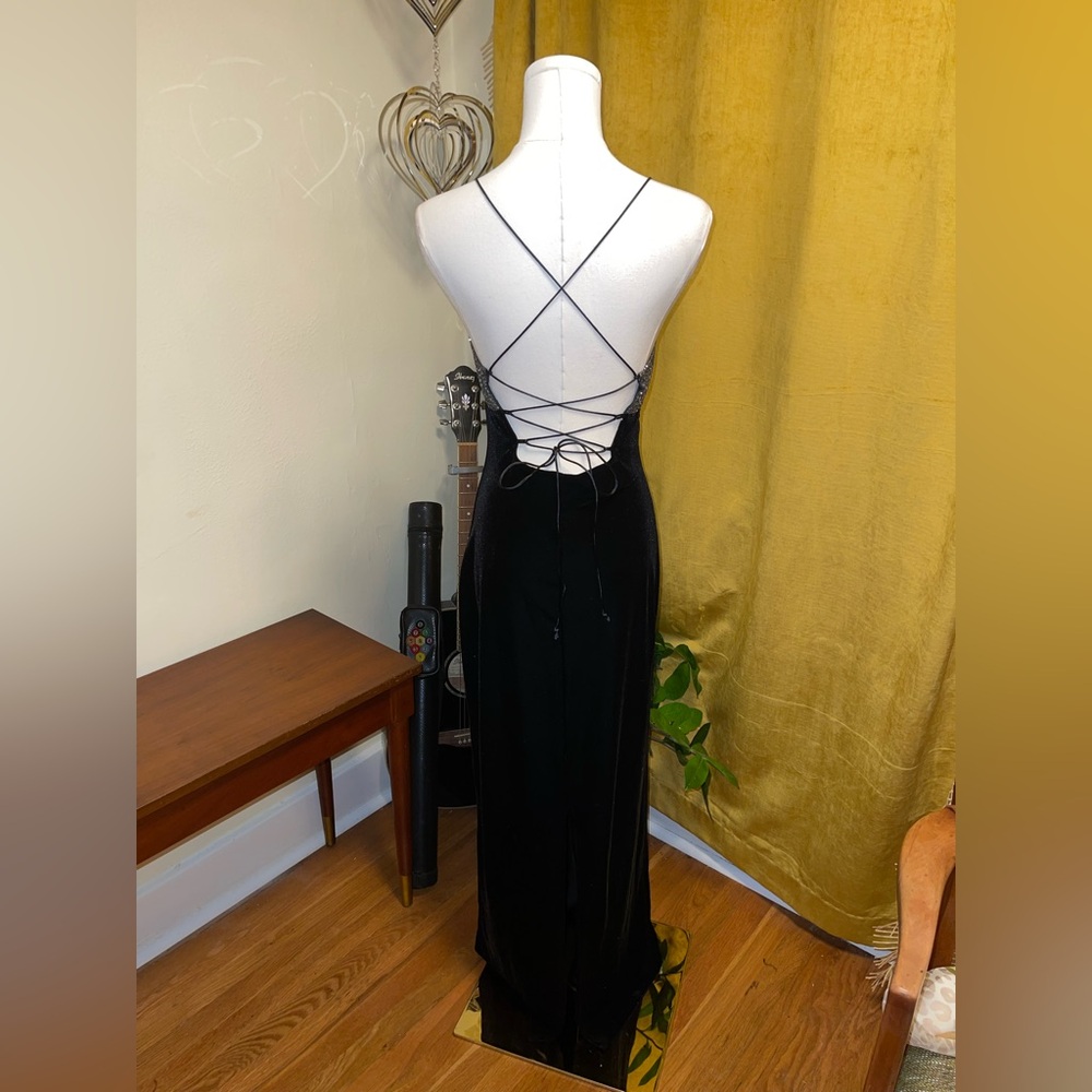 Lace up back maxi velvet dress perfect for NYE